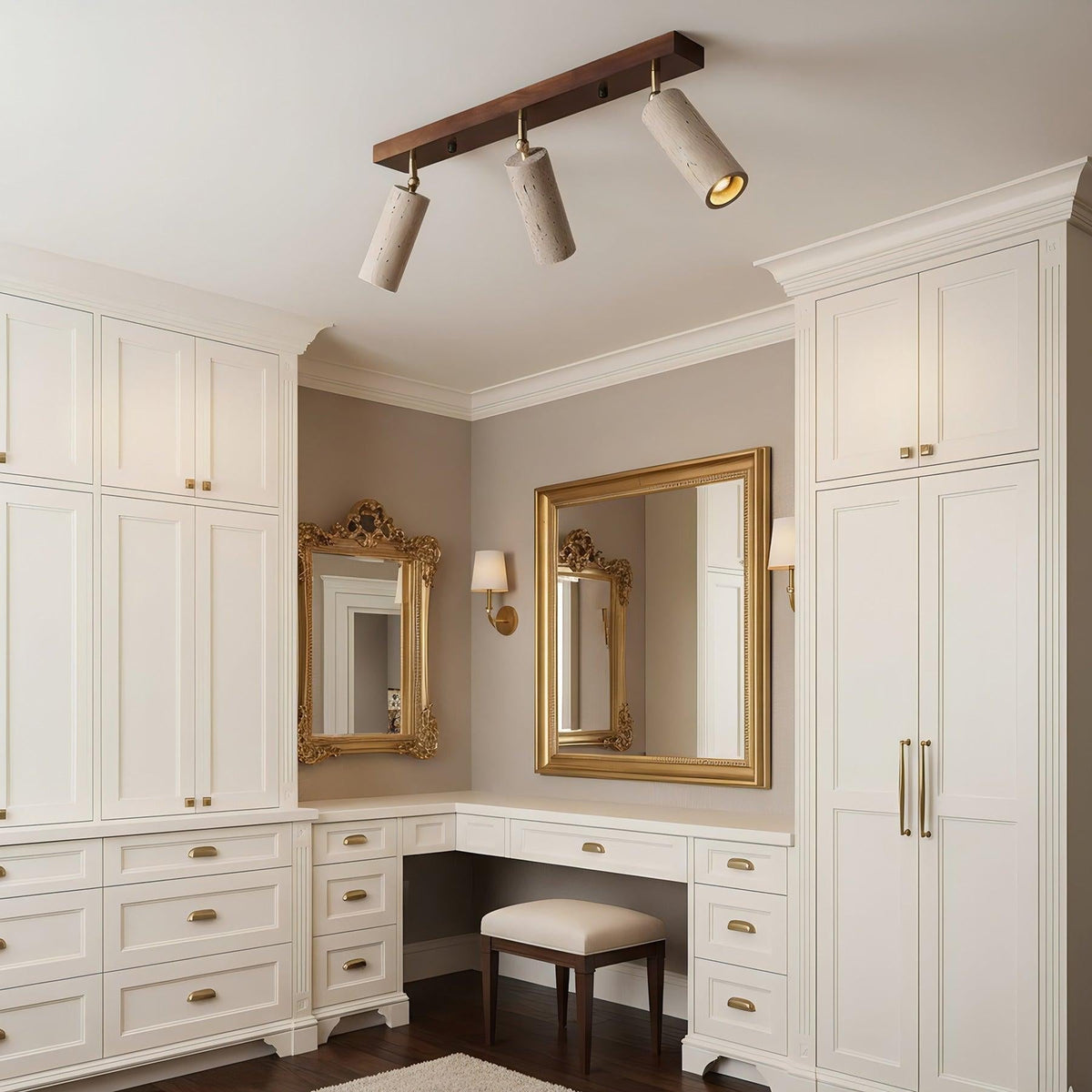 Industrial Wood and Concrete Ceiling Light with Adjustable Spotlights