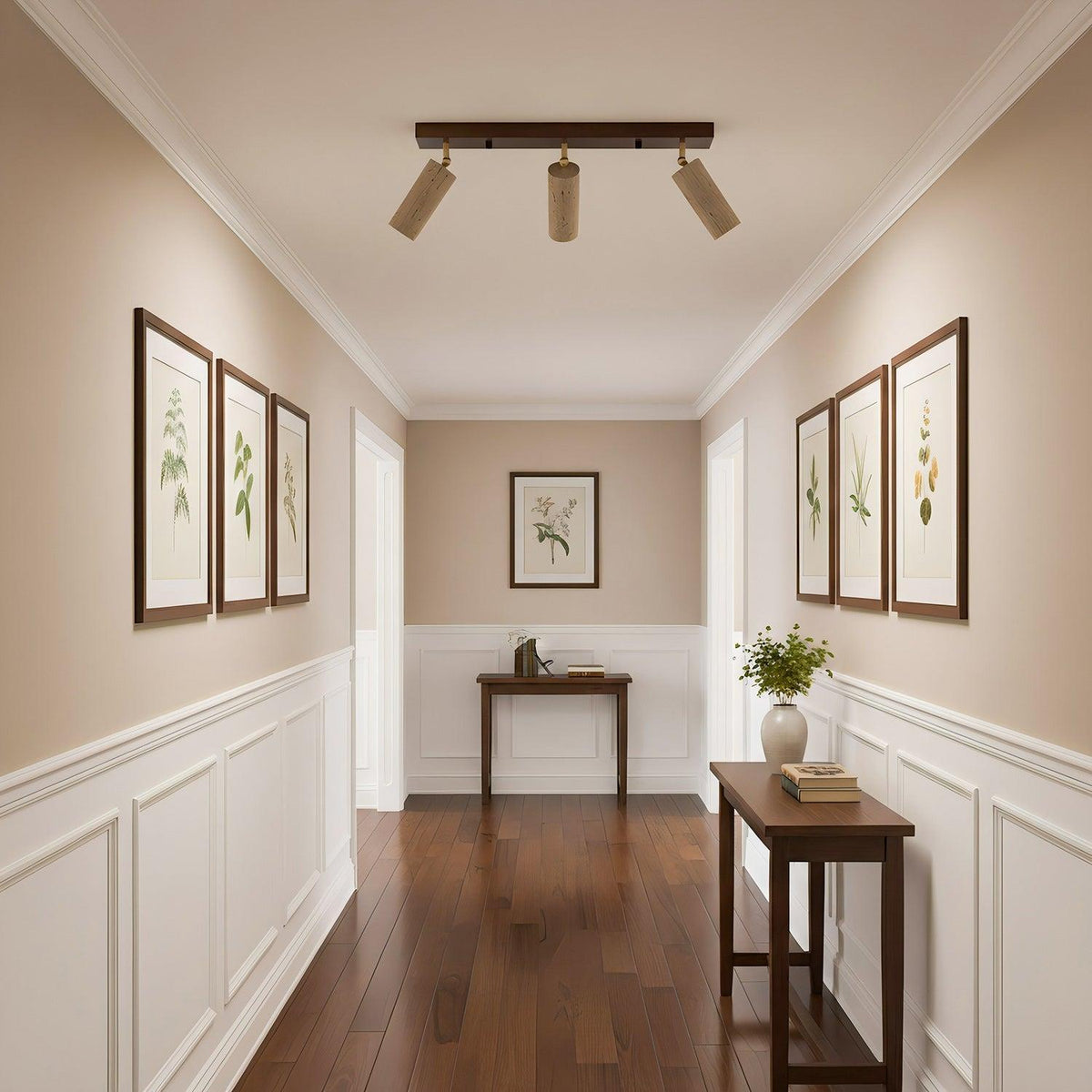 Industrial Wood and Concrete Ceiling Light with Adjustable Spotlights