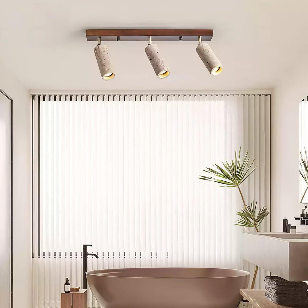 Industrial Wood and Concrete Ceiling Light with Adjustable Spotlights