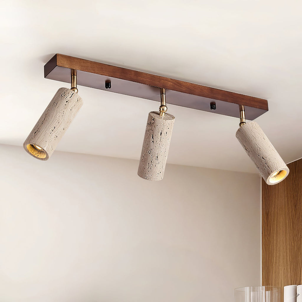 Industrial Wood and Concrete Ceiling Light with Adjustable Spotlights