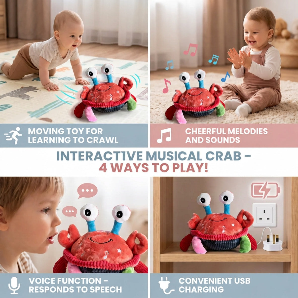 Interactive Musical Crab Toy with Voice Function