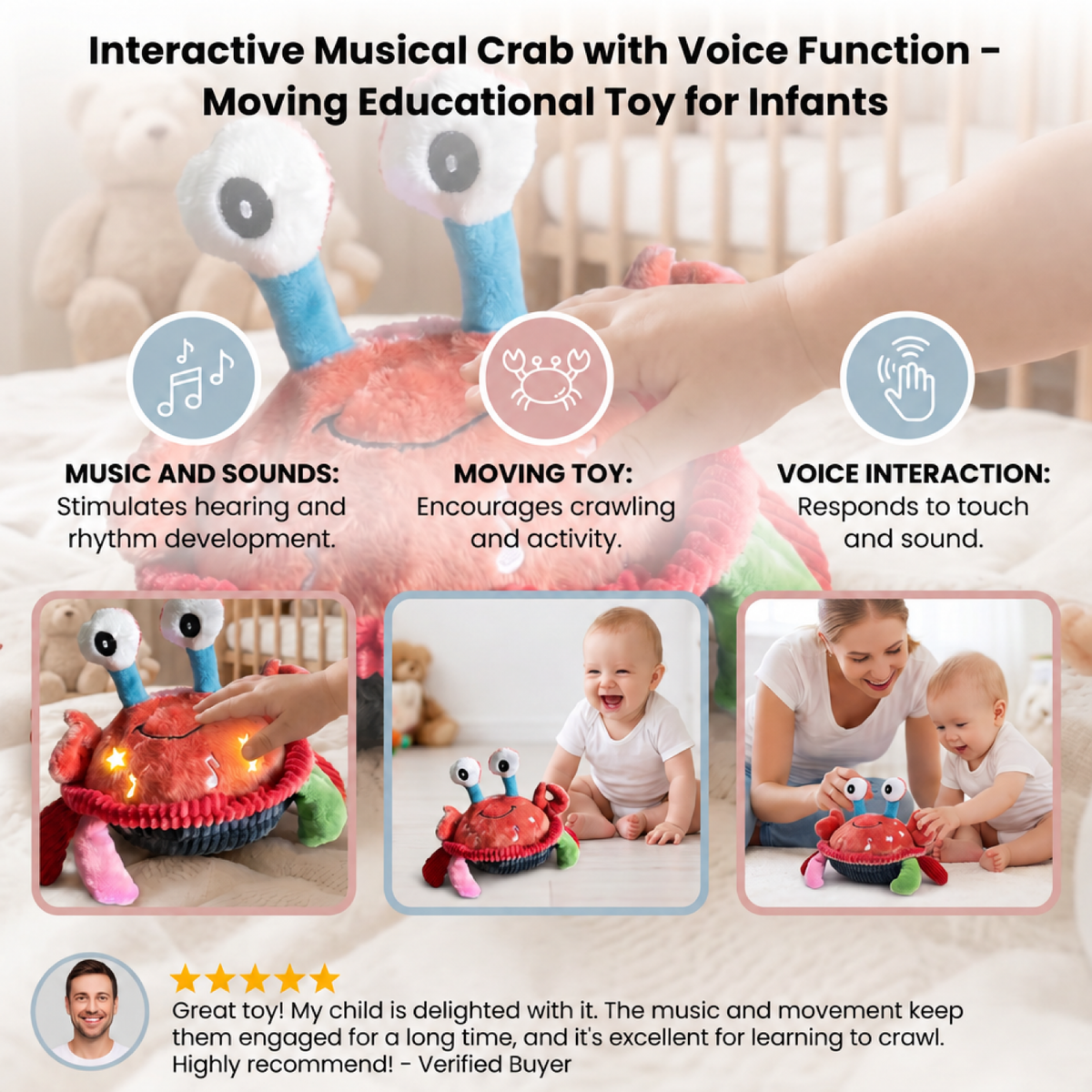 Interactive Musical Crab Toy with Voice Function
