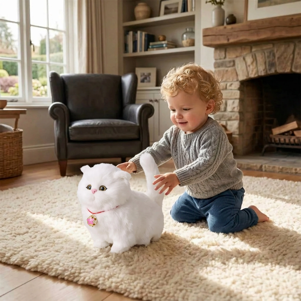 Interactive Realistic Tabby Robot Kitten, Walking and Meowing Robot Cat