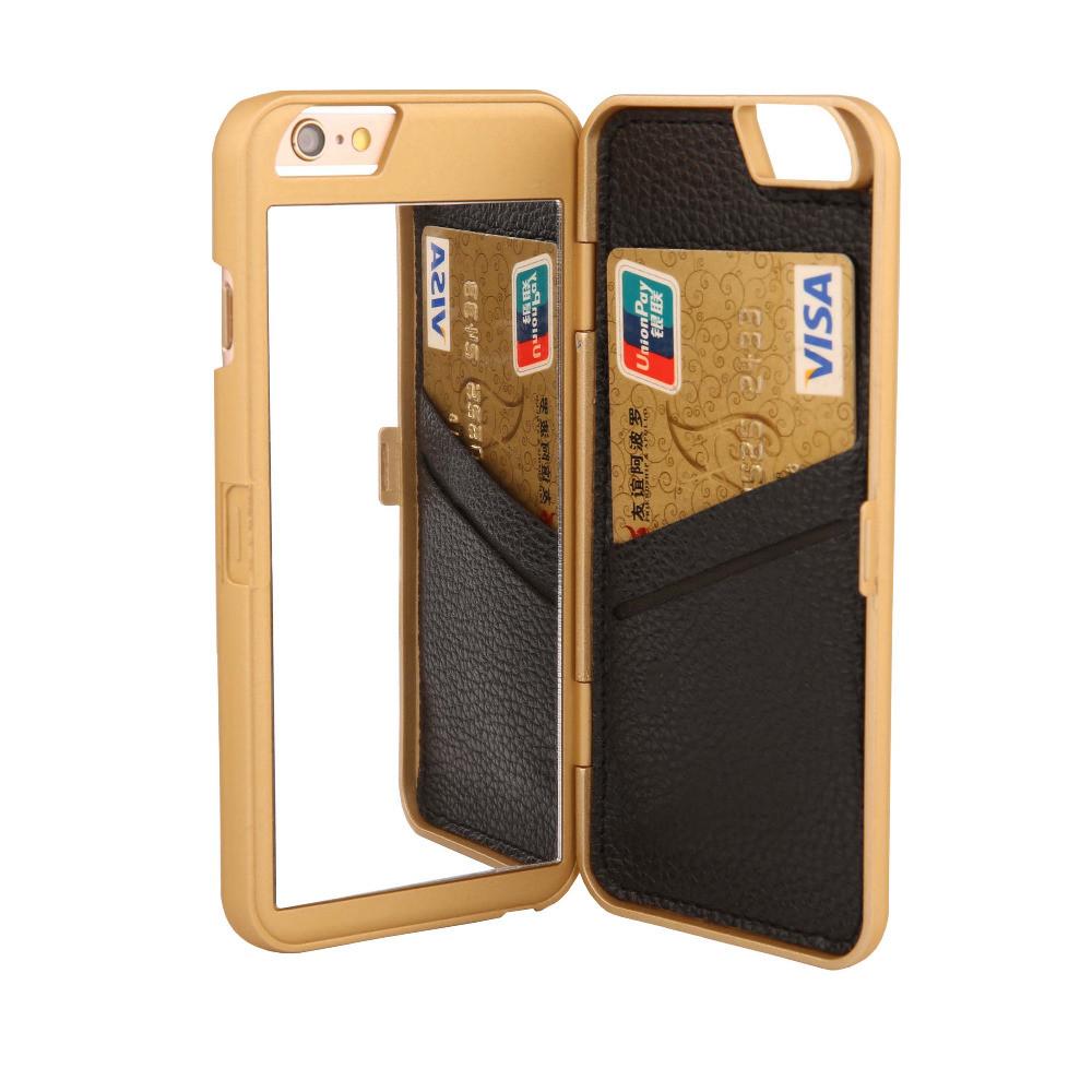 iPhone Case with Built-In Makeup Mirror, Card Slots and Kickstand