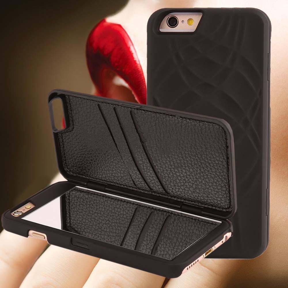 iPhone Case with Built-In Makeup Mirror, Card Slots and Kickstand