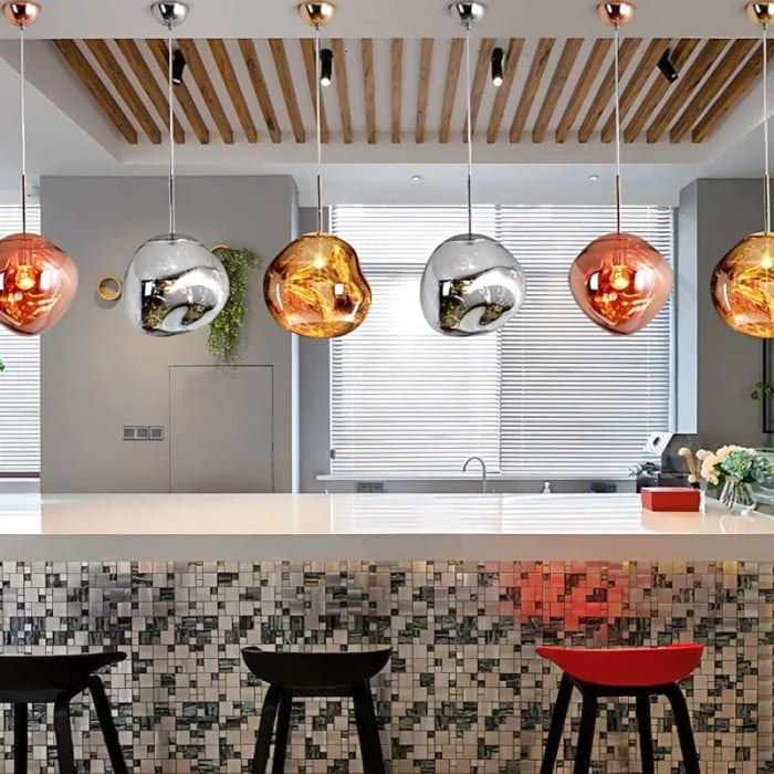 Jessamy | Molten Acrylic Globe Pendant Light with Mirrored Finish for Dining and Kitchen Spaces