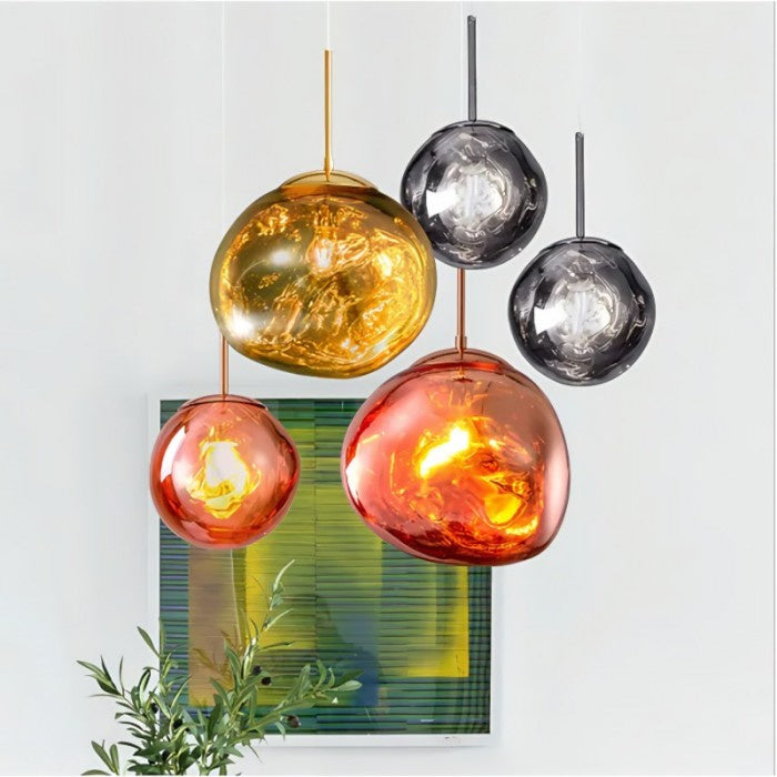 Jessamy | Molten Acrylic Globe Pendant Light with Mirrored Finish for Dining and Kitchen Spaces