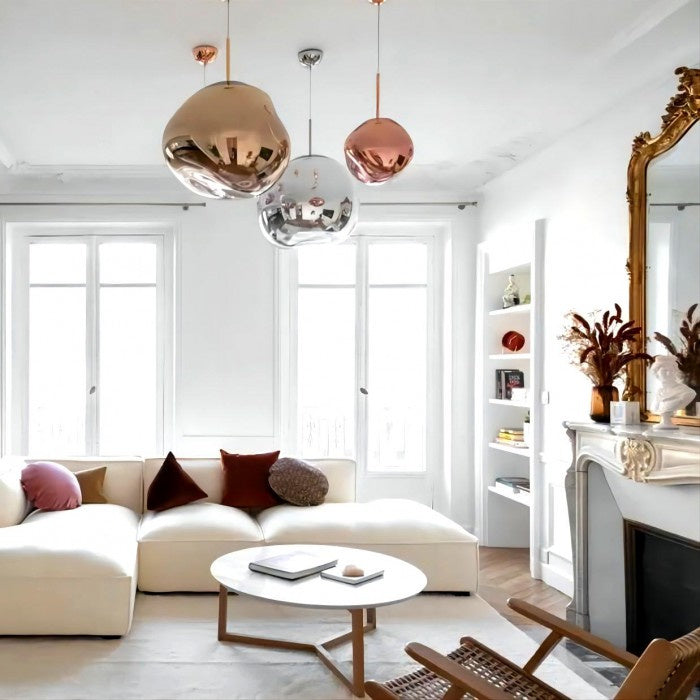 Jessamy | Molten Acrylic Globe Pendant Light with Mirrored Finish for Dining and Kitchen Spaces