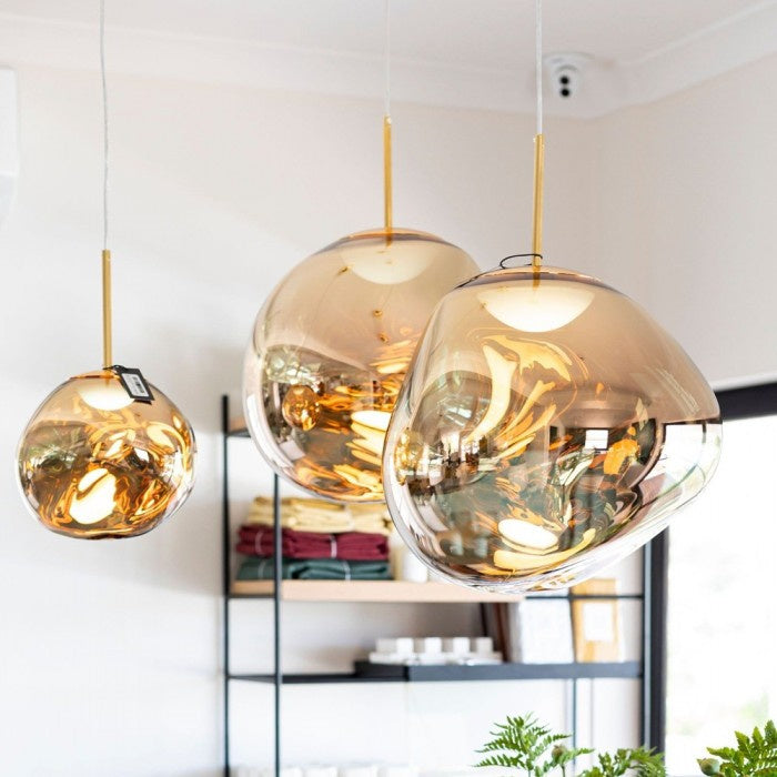 Jessamy | Molten Acrylic Globe Pendant Light with Mirrored Finish for Dining and Kitchen Spaces
