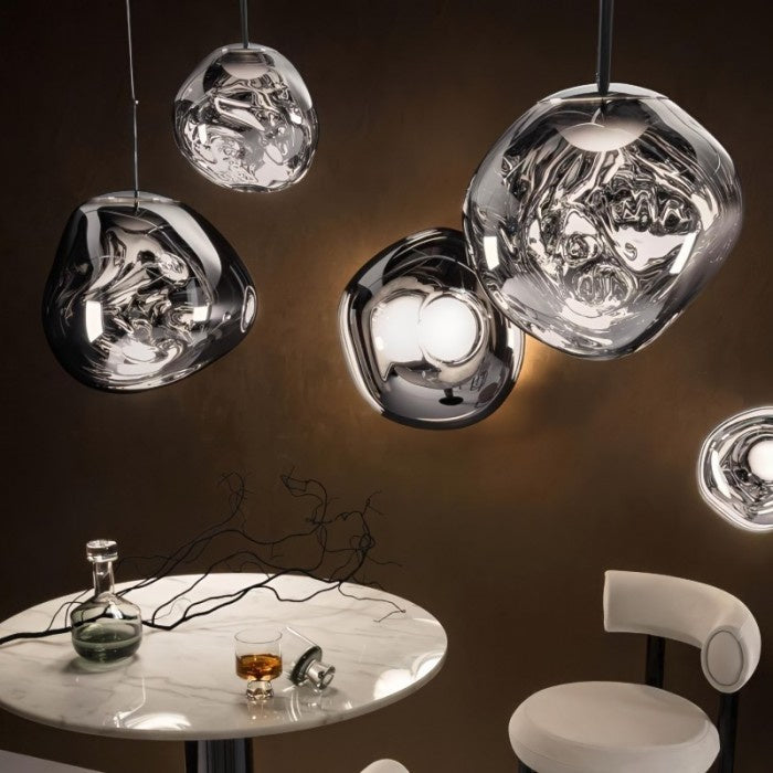 Jessamy | Molten Acrylic Globe Pendant Light with Mirrored Finish for Dining and Kitchen Spaces