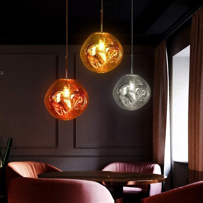 Jessamy | Molten Acrylic Globe Pendant Light with Mirrored Finish for Dining and Kitchen Spaces