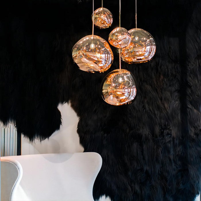 Jessamy | Molten Acrylic Globe Pendant Light with Mirrored Finish for Dining and Kitchen Spaces