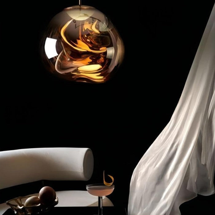 Jessamy | Molten Acrylic Globe Pendant Light with Mirrored Finish for Dining and Kitchen Spaces