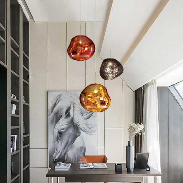 Jessamy | Molten Acrylic Globe Pendant Light with Mirrored Finish for Dining and Kitchen Spaces