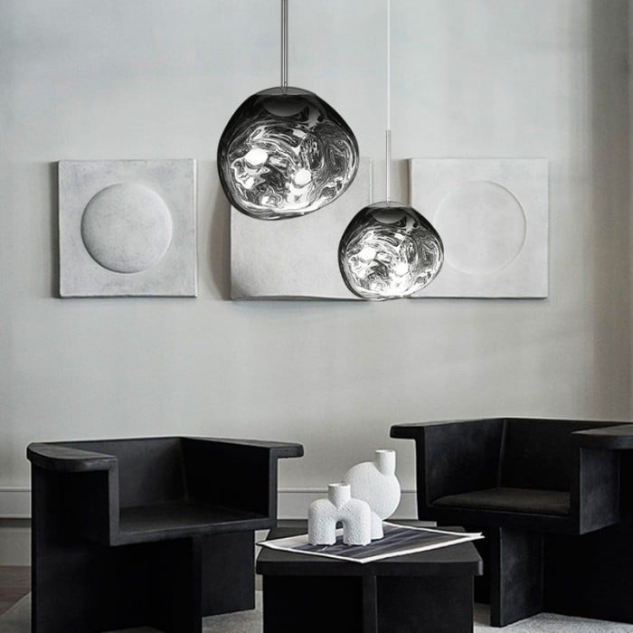 Jessamy | Molten Acrylic Globe Pendant Light with Mirrored Finish for Dining and Kitchen Spaces