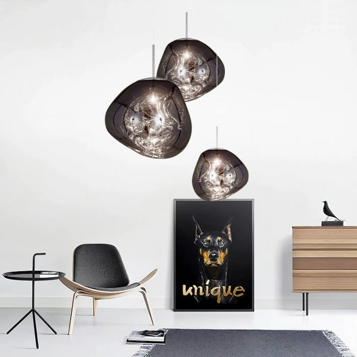 Jessamy | Molten Acrylic Globe Pendant Light with Mirrored Finish for Dining and Kitchen Spaces