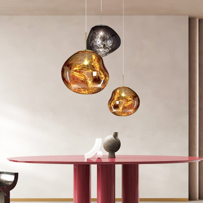 Jessamy | Molten Acrylic Globe Pendant Light with Mirrored Finish for Dining and Kitchen Spaces