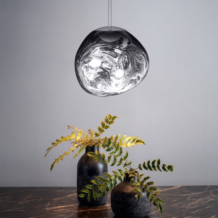 Jessamy | Molten Acrylic Globe Pendant Light with Mirrored Finish for Dining and Kitchen Spaces