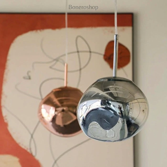 Jessamy | Molten Acrylic Globe Pendant Light with Mirrored Finish for Dining and Kitchen Spaces