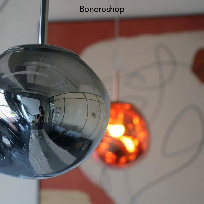 Jessamy | Molten Acrylic Globe Pendant Light with Mirrored Finish for Dining and Kitchen Spaces