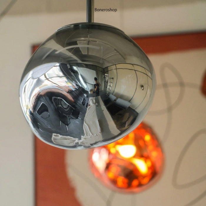 Jessamy | Molten Acrylic Globe Pendant Light with Mirrored Finish for Dining and Kitchen Spaces