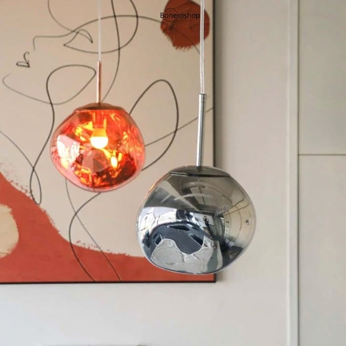 Jessamy | Molten Acrylic Globe Pendant Light with Mirrored Finish for Dining and Kitchen Spaces