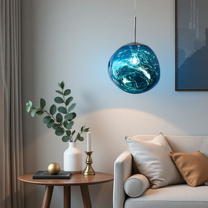 Jessamy | Molten Acrylic Globe Pendant Light with Mirrored Finish for Dining and Kitchen Spaces