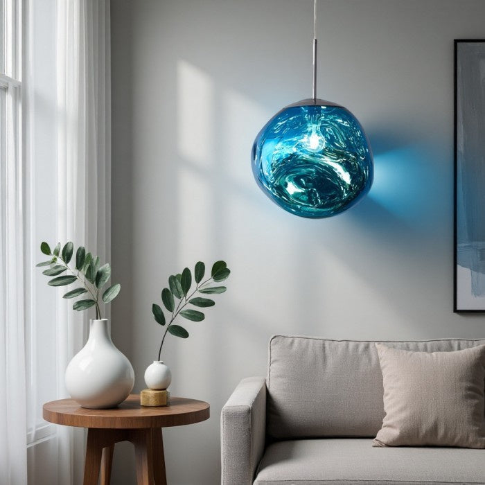 Jessamy | Molten Acrylic Globe Pendant Light with Mirrored Finish for Dining and Kitchen Spaces