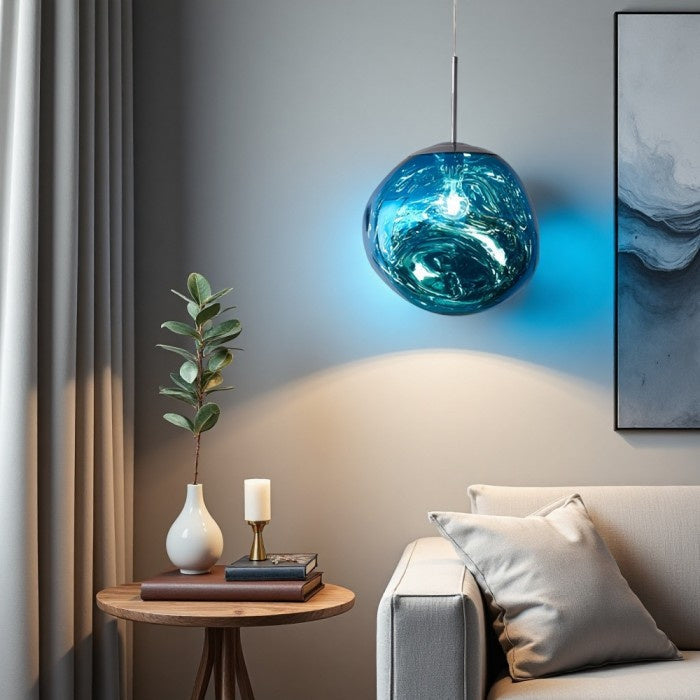 Jessamy | Molten Acrylic Globe Pendant Light with Mirrored Finish for Dining and Kitchen Spaces