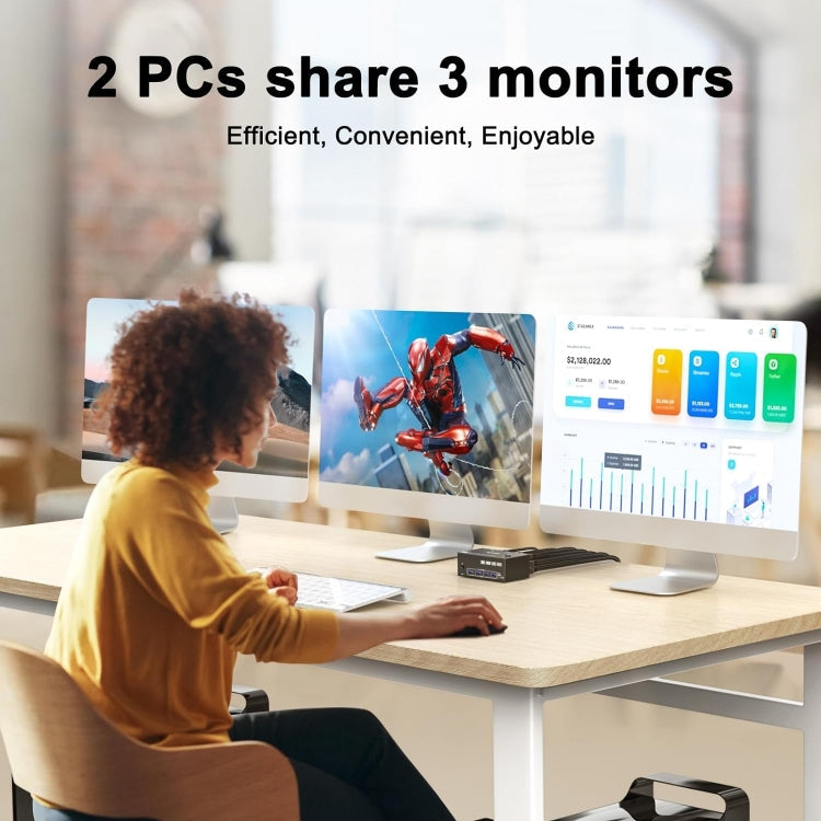 KC-KVM203DH 8K 30Hz USB 3.0 DP+DP+HDMI Triple Monitor KVM Switch