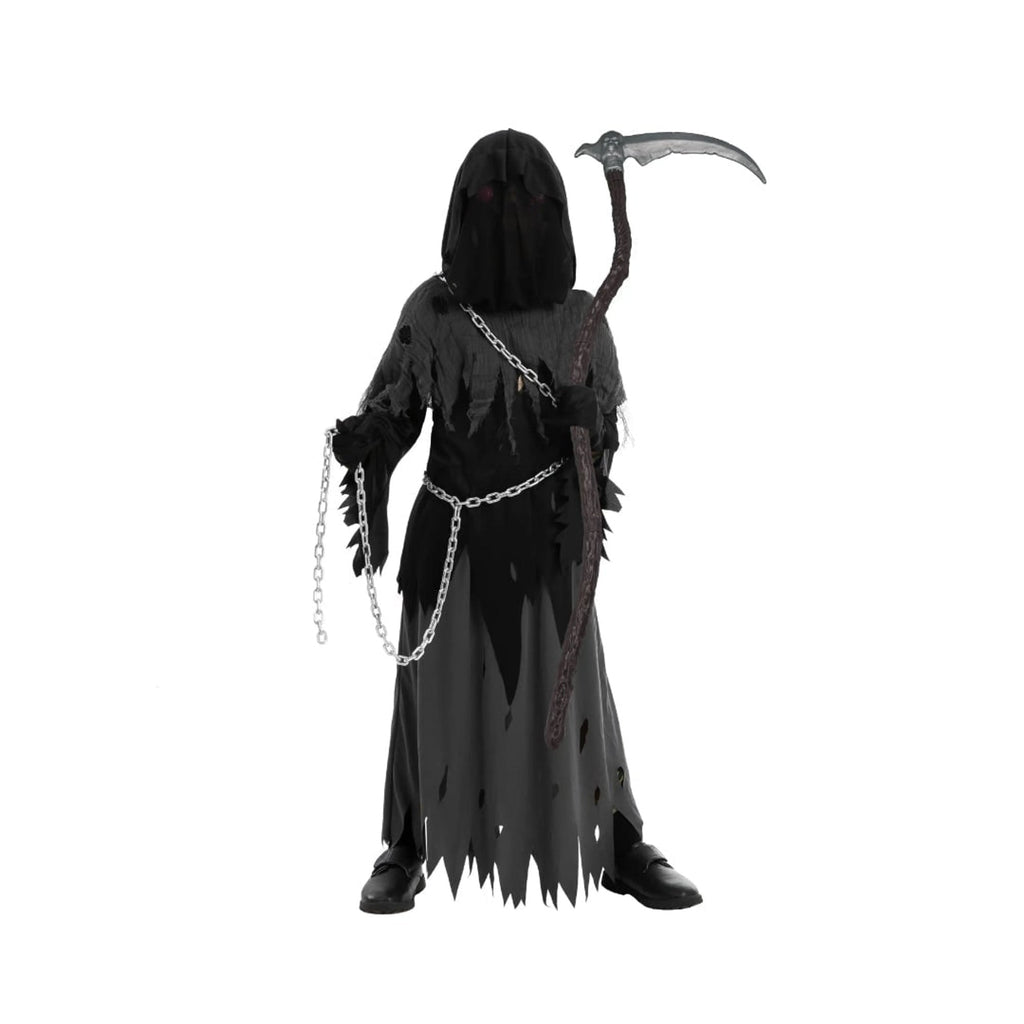 Kids Halloween Costume Grim Reaper Hooded Robe Set With Glowing Eyes