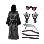 Kids Halloween Costume Grim Reaper Hooded Robe Set With Glowing Eyes