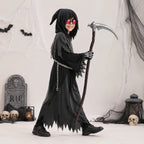 Kids Halloween Costume Grim Reaper Hooded Robe Set With Glowing Eyes