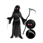 Kids Halloween Costume Grim Reaper Hooded Robe Set With Glowing Eyes