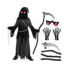 Kids Halloween Costume Grim Reaper Hooded Robe Set With Glowing Eyes