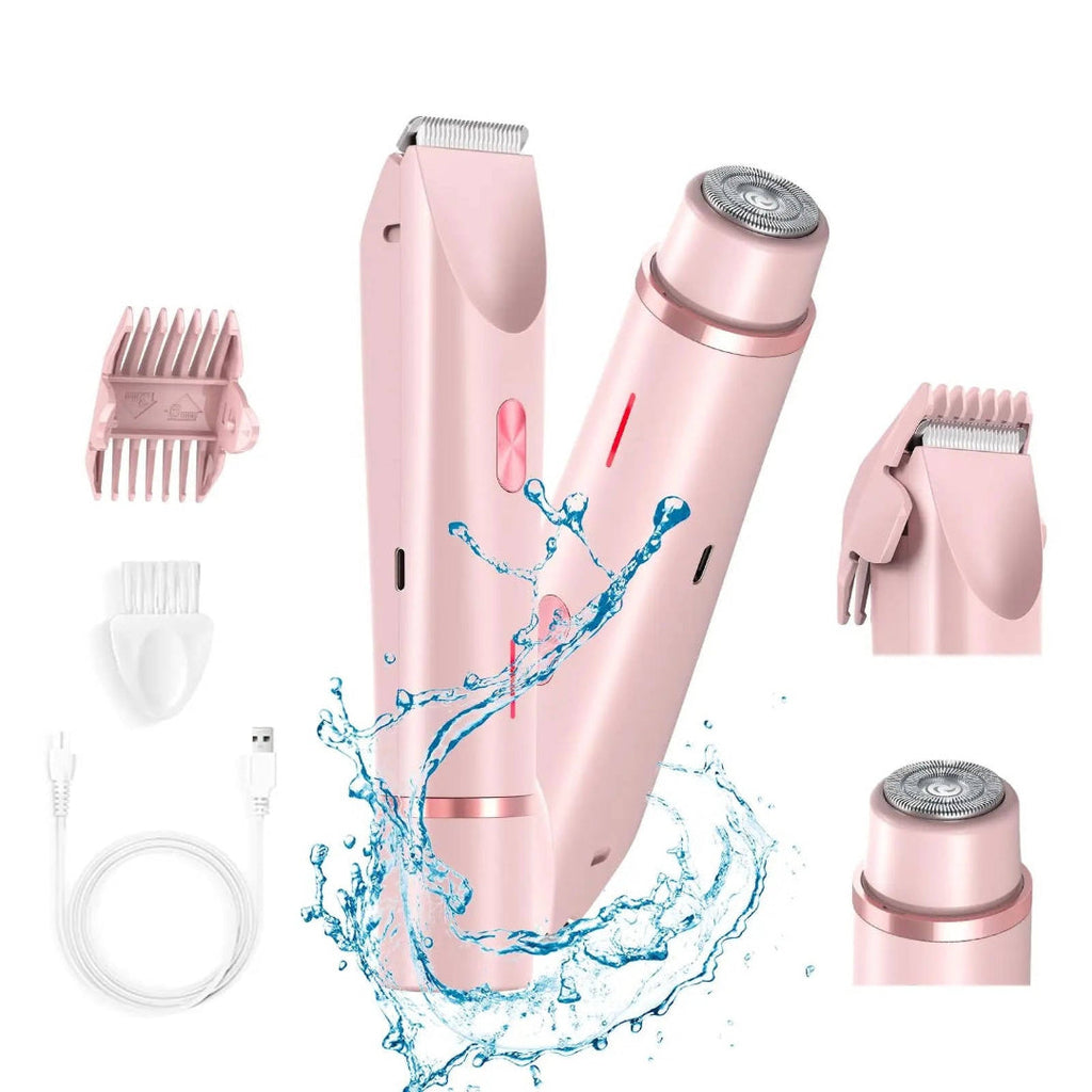 Lady shaver 2 in 1 with rotary head and interchangeable trimmer, USB-C rechargeable, wet and dry use, 2 guide combs, 17.