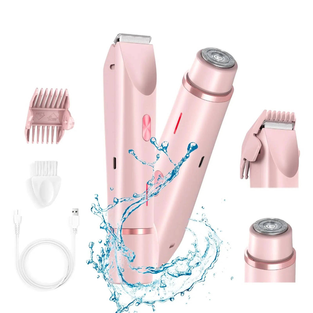 Lady shaver 2 in 1 with rotary head and interchangeable trimmer, USB-C rechargeable, wet and dry use, 2 guide combs, 17.