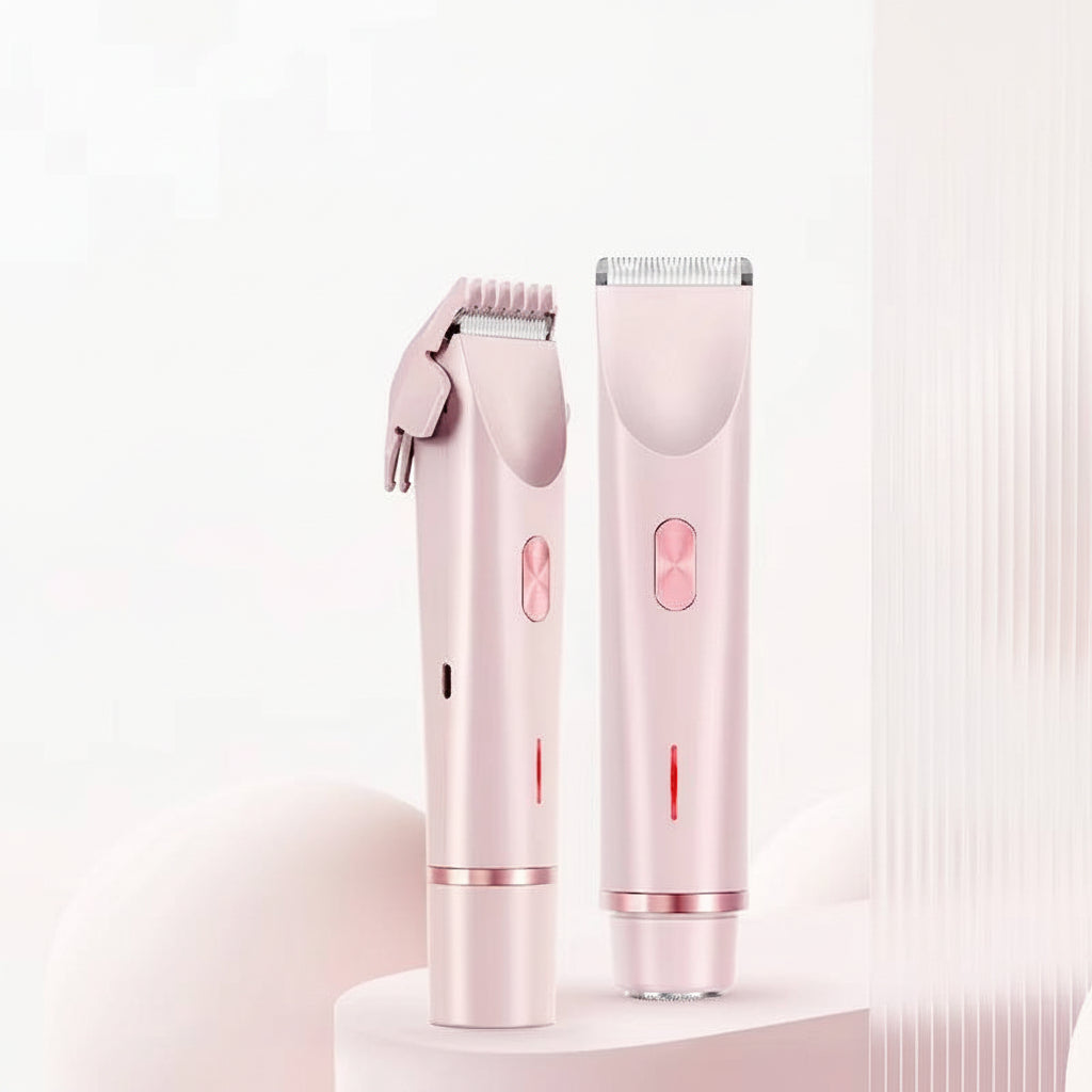 Lady shaver 2 in 1 with rotary head and interchangeable trimmer, USB-C rechargeable, wet and dry use, 2 guide combs, 17.