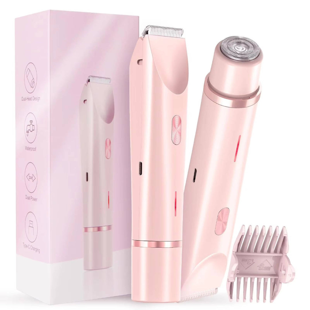 Lady shaver 2 in 1 with rotary head and interchangeable trimmer, USB-C rechargeable, wet and dry use, 2 guide combs, 17.