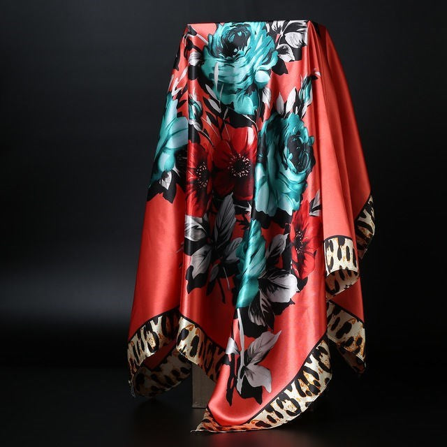 Large Square Silk-Effect Scarf