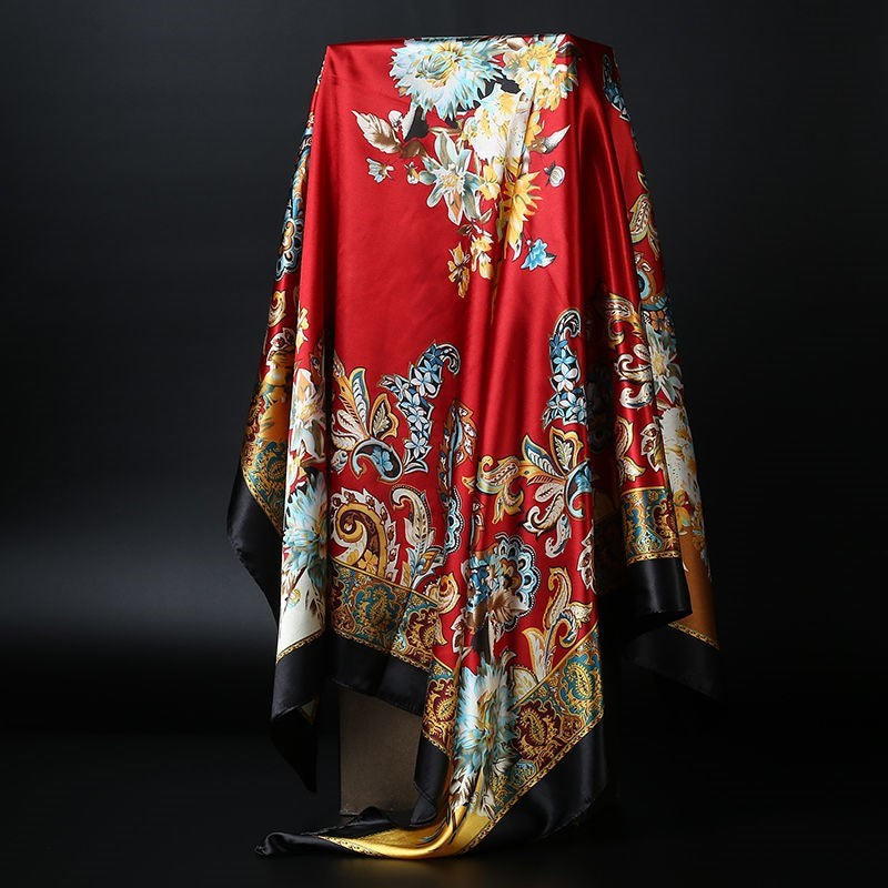 Large Square Silk-Effect Scarf