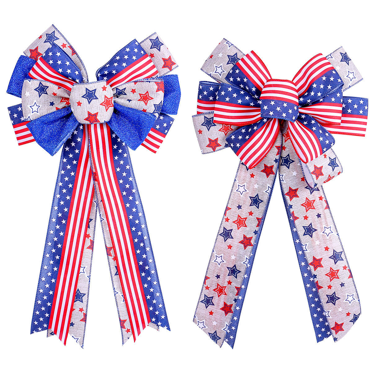 Large Unisex Bow with Star Pattern and Long Ribbons for Wreath and Vehicle Decoration