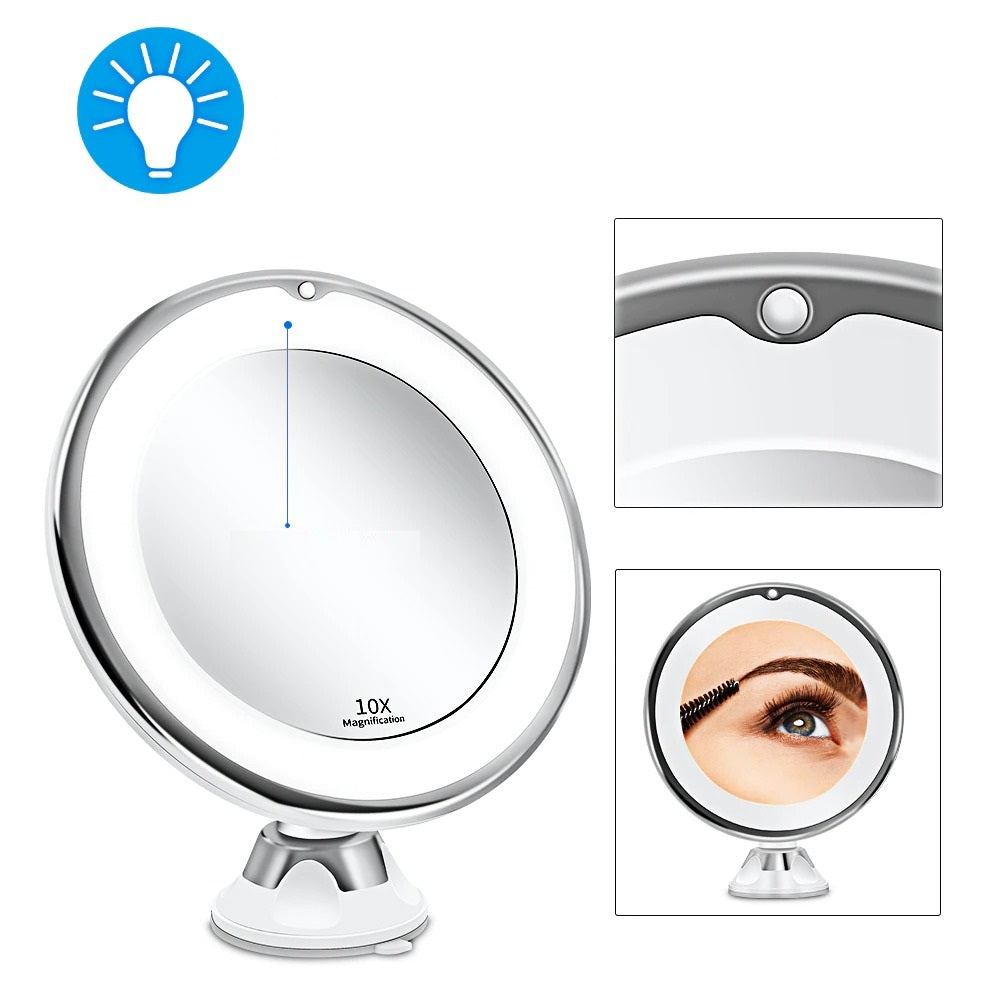 LED Magnifying Makeup Mirror, Dual 7x/10x, 3 Light Modes, Suction Mount
