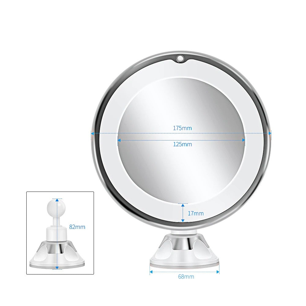 LED Magnifying Makeup Mirror, Dual 7x/10x, 3 Light Modes, Suction Mount