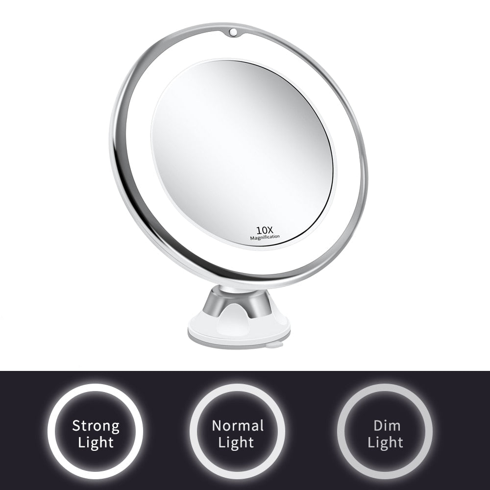 LED Magnifying Makeup Mirror, Dual 7x/10x, 3 Light Modes, Suction Mount