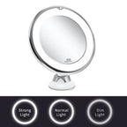 LED Magnifying Makeup Mirror, Dual 7x/10x, 3 Light Modes, Suction Mount