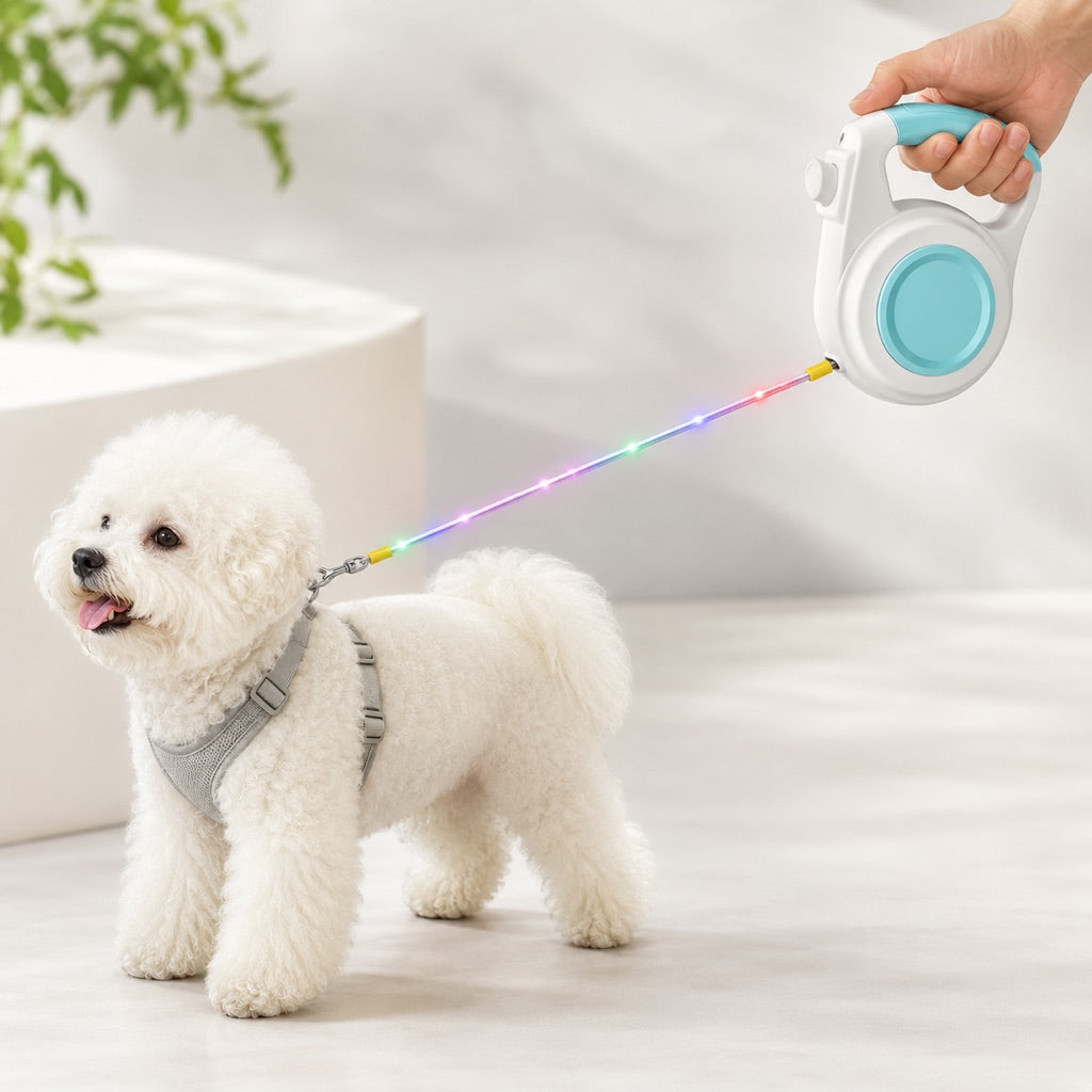 Boneroshop Rechargeable Light-Up Retractable Dog Leash for Night Walks - Helps Small Dogs Stay Visible & Easy to Control