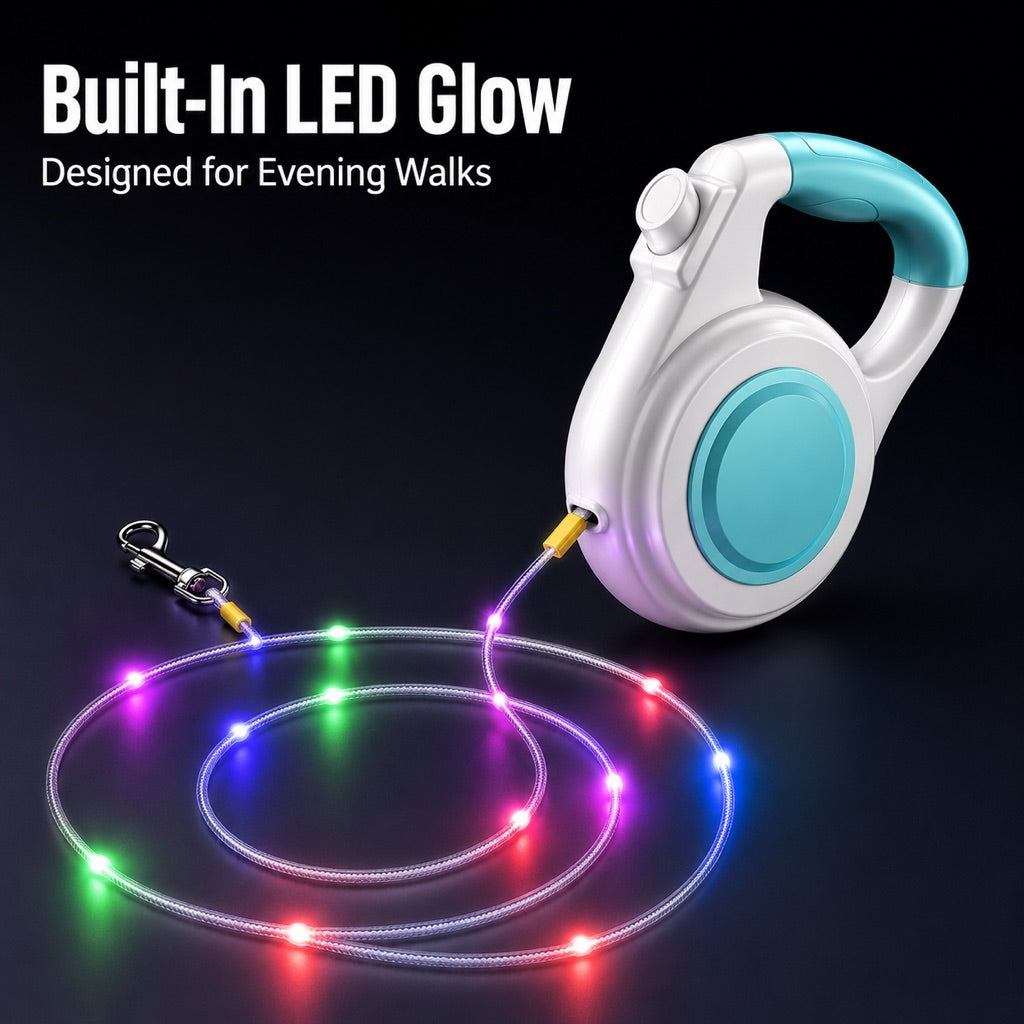 Boneroshop Rechargeable Light-Up Retractable Dog Leash for Night Walks - Helps Small Dogs Stay Visible & Easy to Control