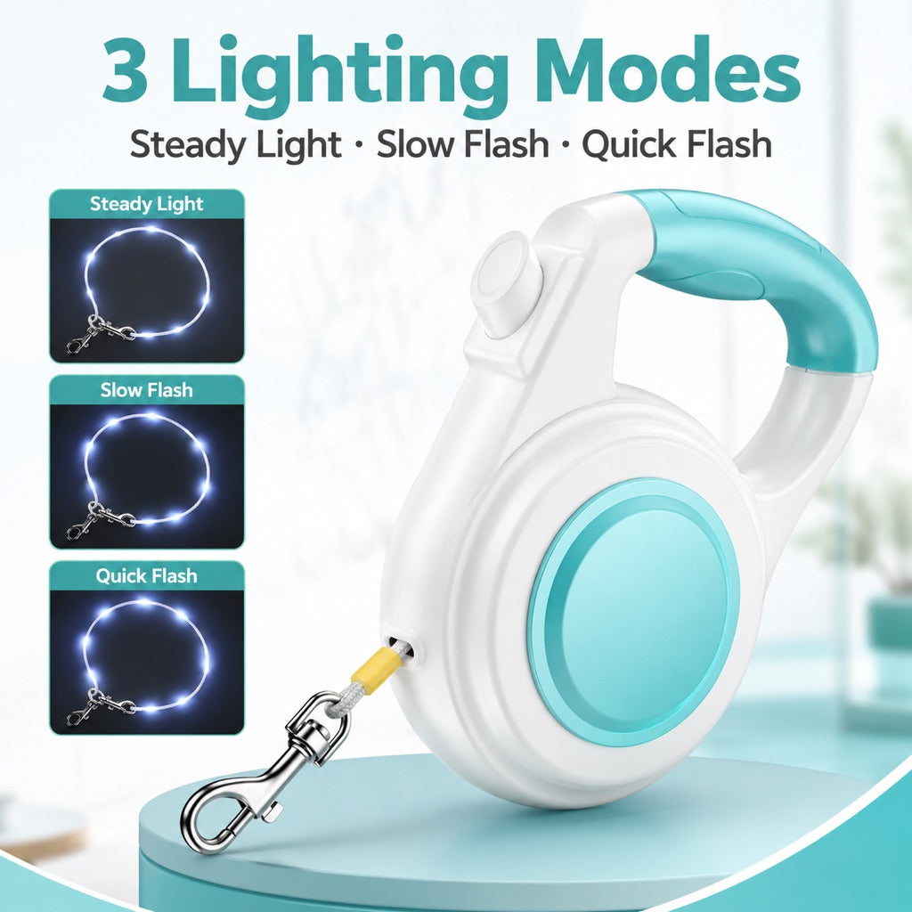 Boneroshop Rechargeable Light-Up Retractable Dog Leash for Night Walks - Helps Small Dogs Stay Visible & Easy to Control