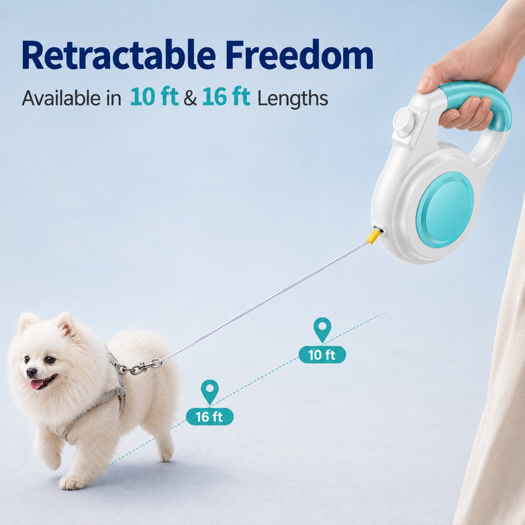 Boneroshop Rechargeable Light-Up Retractable Dog Leash for Night Walks - Helps Small Dogs Stay Visible & Easy to Control